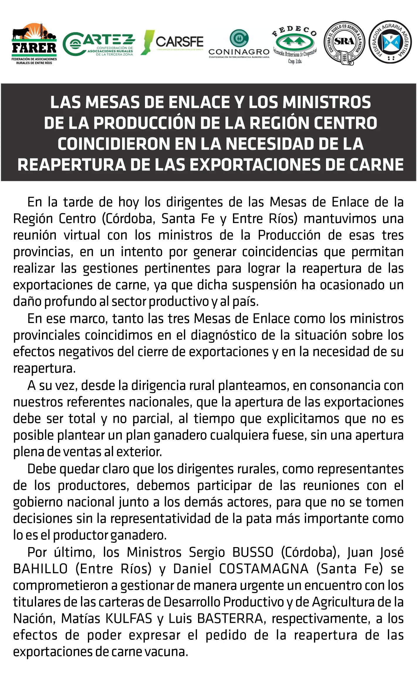 Comunicado de la Mesa de Enlace